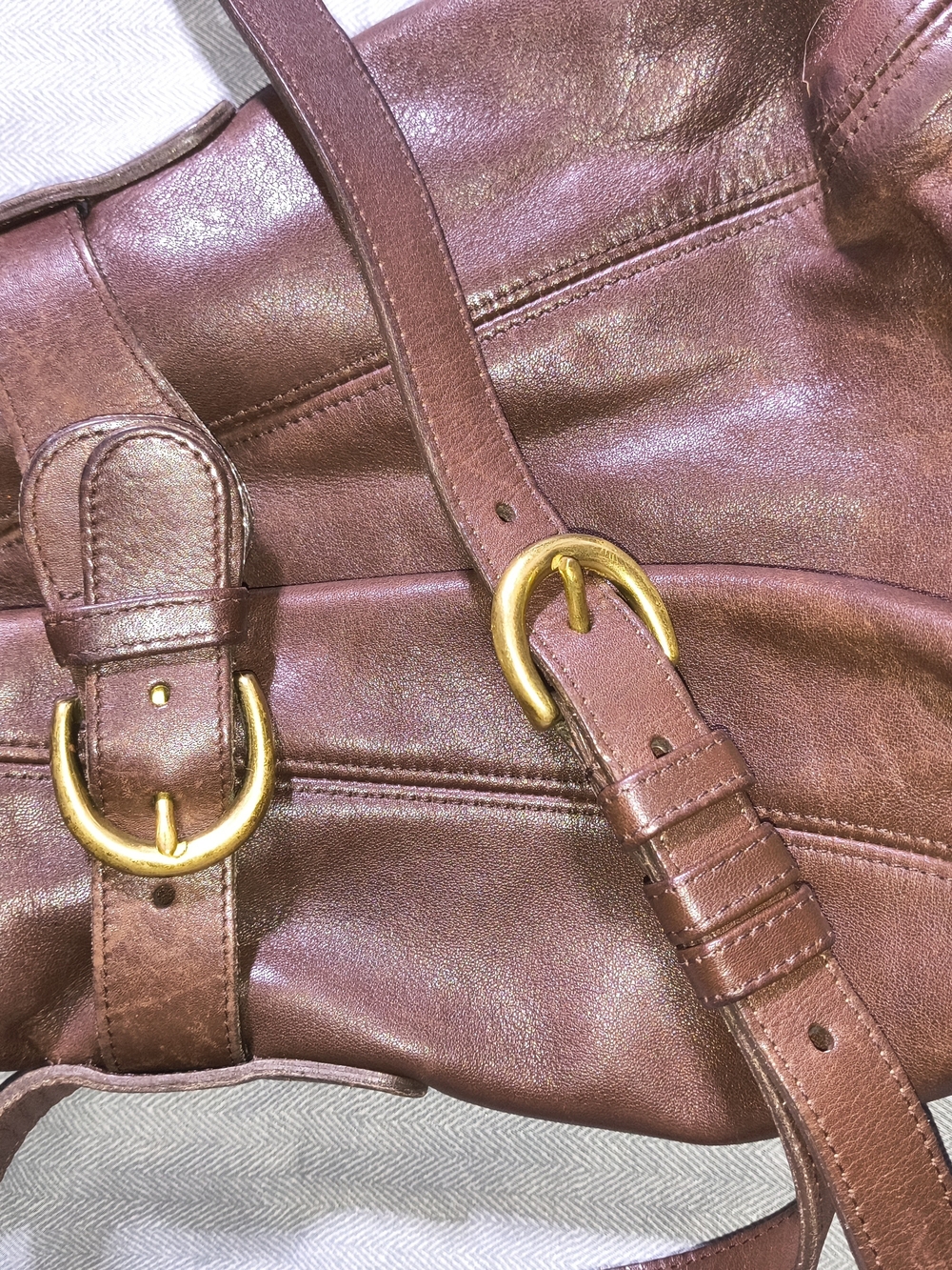 Coach Brown Leather Shoulder Bag with Embossed Creed